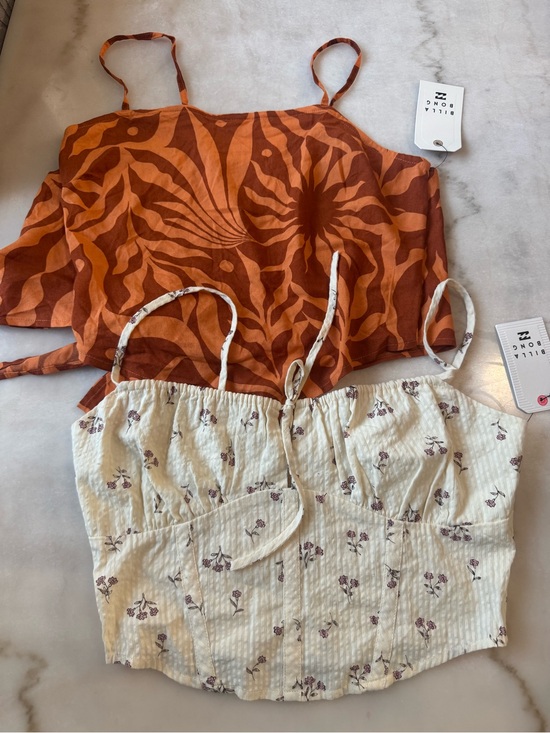 Billabong Tops - Billabong Rust Orange Printed & Cream Floral Bustier Crop Top Set